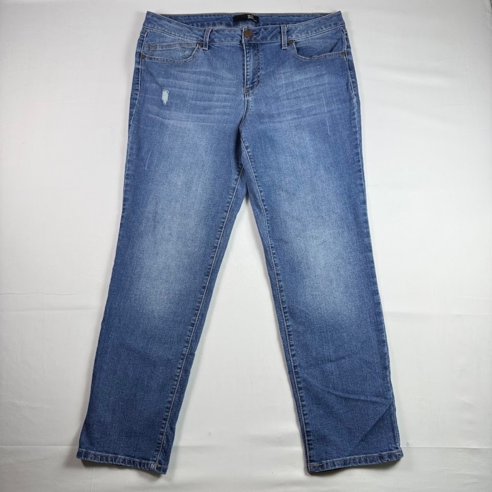 1822 Denim Womens Size 16 Medium Wash Straight Leg Stretch Distressed Jeans